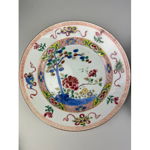 181 - A PAIR OF LARGE 18TH CENTURY CHINESE EXPORT 'FAMILLE ROSE' QIANLONG PERIOD DISHES,

22cm D

One with... 