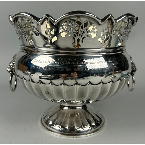 292 - JUDAICA INTEREST: AN EARLY 20TH CENTURY SILVER MONTEITH PUNCH BOWL PRESENTED TO 'LEONARD NATIANIEL G... 