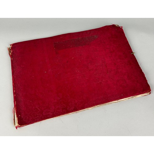 218 - AN OLD CHINESE SILK ALBUM CONTAINING TEN RICE PAPER PAINTINGS, 

Album measures 37cm x 25cm 

Some i... 