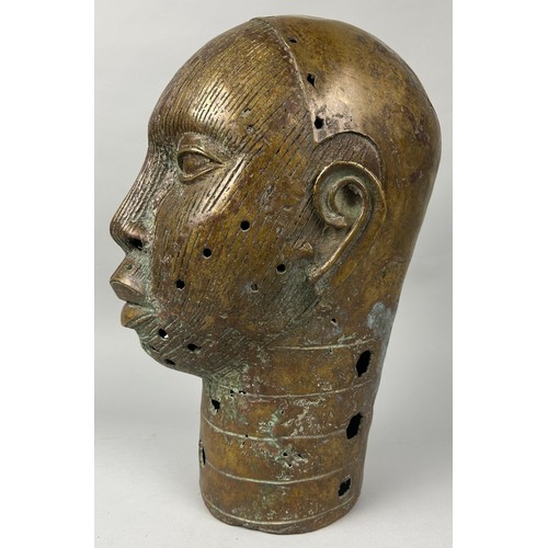 241 - A LARGE AFRICAN BENIN BRONZE HEAD, 

20th Century

41cm x 22cm