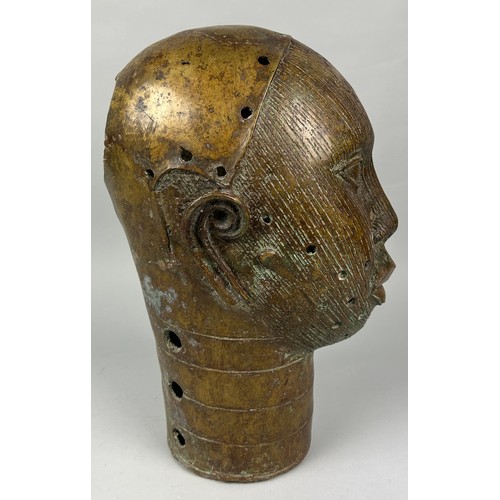 241 - A LARGE AFRICAN BENIN BRONZE HEAD, 

20th Century

41cm x 22cm