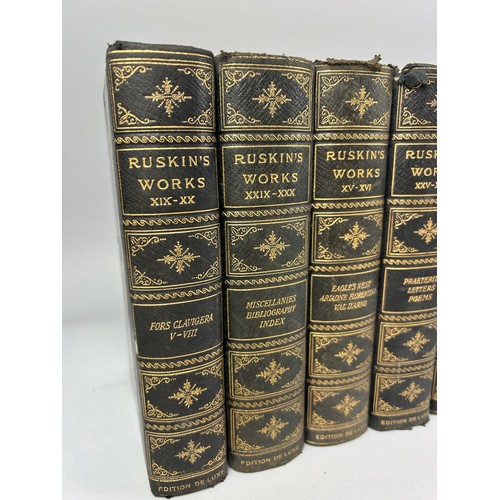 583 - THE COMPLETE WORKS OF JOHN RUSKIN IN 26 VOLUMES LIMITED EDITION, 

Leather bound with marbled covers... 