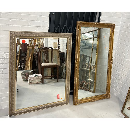 602 - TWO FRENCH STYLE RECTANGULAR WALL MIRRORS, 

One large gilt wood 136cm x 76cm 

The other silvered f... 