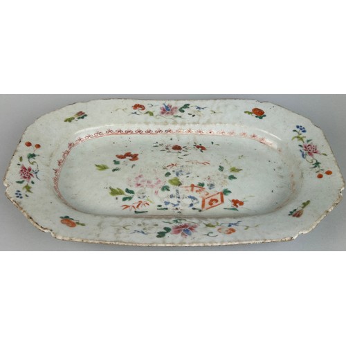 58 - A CHINESE QIANLONG PERIOD EXPORT SERVING DISH, 

Decorated with flowers. 

33cm x 21cm