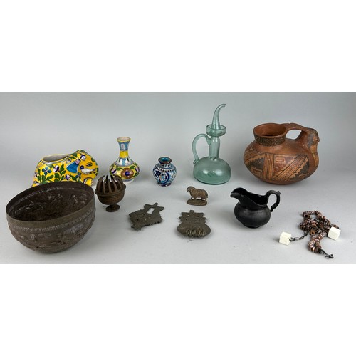 118 - A COLLECTION OF PERSIAN AND ASIAN ITEMS TO INCLUDE YELLOW GLAZED ELEPHANT INCENSE BURNER (QTY)