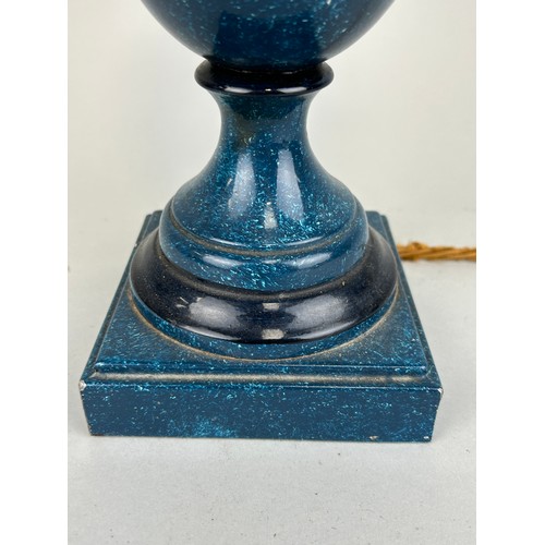 460 - A CLASSICAL DESIGN SIMULATED BLUE MARBLE TABLE LAMP, 

With lion head handles.