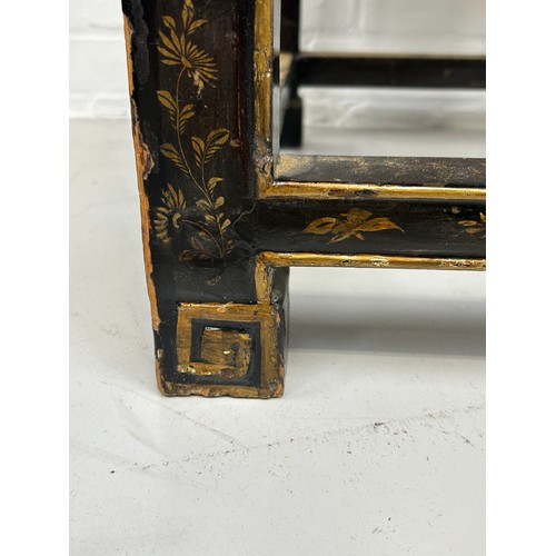 128 - AN EARLY 20TH CENTURY CHINESE BLACK LACQUERED ARMCHAIR, 

102cm x 65cm x 50cm