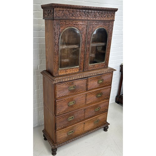 418 - A 19TH CENTURY ANGLO INDIAN ROSEWOOD SECTIONAL SECRETAIRE WITH SUNBURST DESIGN PANELS 

172cm x 92cm... 