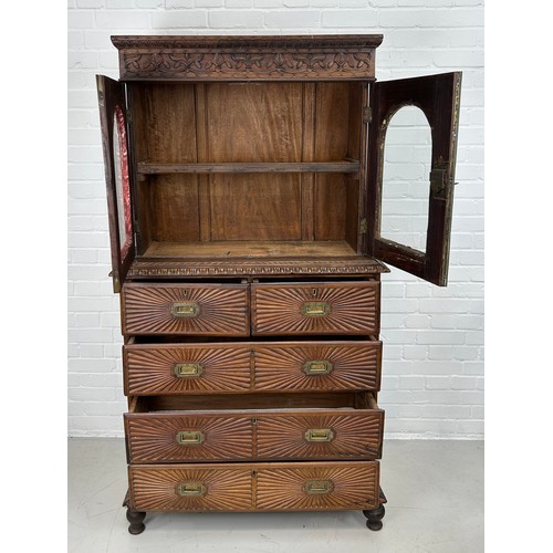 418 - A 19TH CENTURY ANGLO INDIAN ROSEWOOD SECTIONAL SECRETAIRE WITH SUNBURST DESIGN PANELS 

172cm x 92cm... 