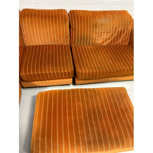 470 - HOWARD KEITH: A LARGE SECTIONAL CORNER SOFA UPHOLSTERED IN STRIPED BURNT ORANGE FABRIC, 

300cm x 24... 