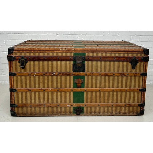 193 - A 19TH CENTURY LOUIS VUITTON TRUNK CIRCA 1885, 

Brown striped design with leather details and green...