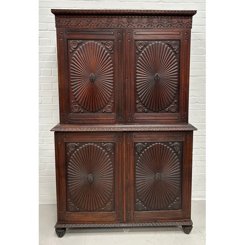 419 - A 19TH CENTURY ANGLO INDIAN ROSEWOOD SECTIONAL WARDROBE WITH SUNBURST DESIGN PANELS, 

194cm x 120cm... 