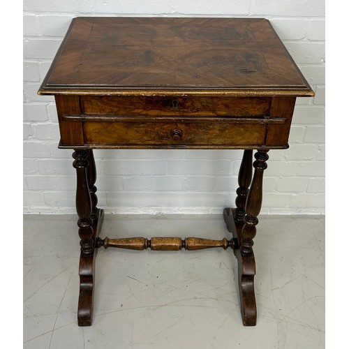 600 - A WALNUT SEWING TABLE, 

77cm x 57cm x 45cm