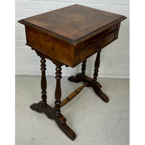 600 - A WALNUT SEWING TABLE, 

77cm x 57cm x 45cm