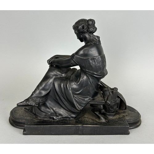 526 - A REGENCY STYLE PAINTED METAL FIGURE IN THE STYLE OF JEAN PRADIER, 

28cm x 23cm