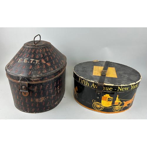 555 - TWO HAT BOXES ONE LABELLED 'DOBBS, NEW YORK' ANOTHER MILITARY (2) 

Largest 35cm x 30cm