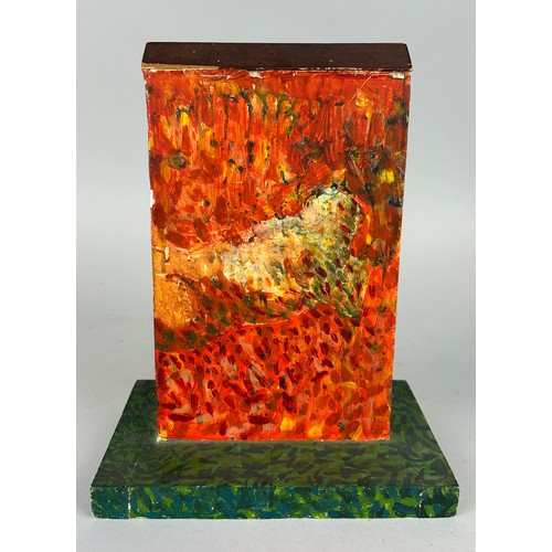 348 - AN OIL PAINTING ON SCULPTURE DEPICTING A NUDE LADY, 

26cm x 20cm