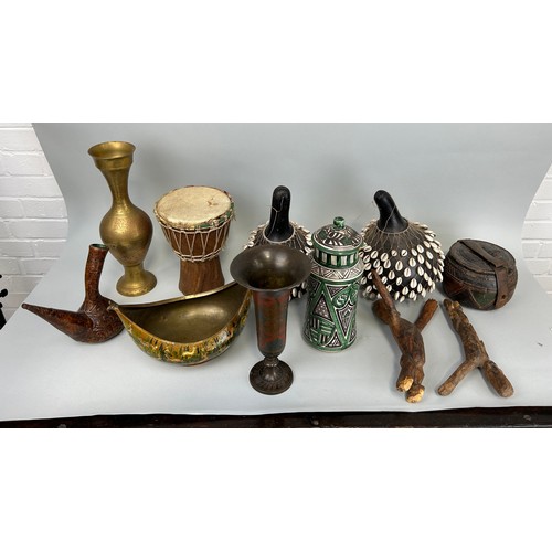 141 - A COLLECTION OF AFRICAN, INDIAN ITEMS (QTY),

To include a ceramic pharmacy jar, instruments, kashmi... 