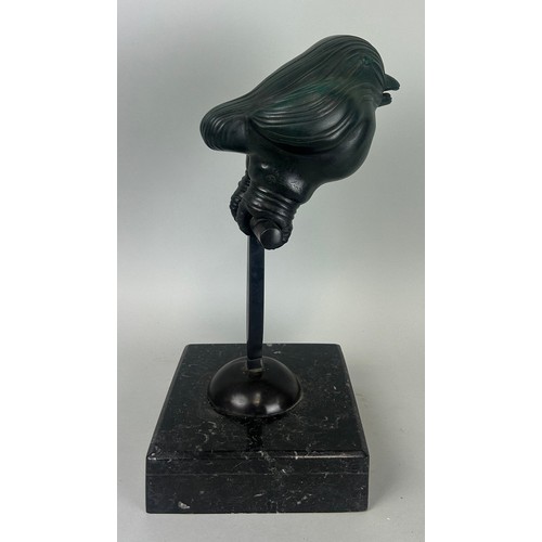 518 - AFTER FERNANDO BOTERO (COLOMBIAN 1932-2023): A BRONZE SCULPTURE 'BIRD' MOUNTED ON A PERCH, WITH BLAC... 