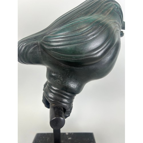 518 - AFTER FERNANDO BOTERO (COLOMBIAN 1932-2023): A BRONZE SCULPTURE 'BIRD' MOUNTED ON A PERCH, WITH BLAC... 