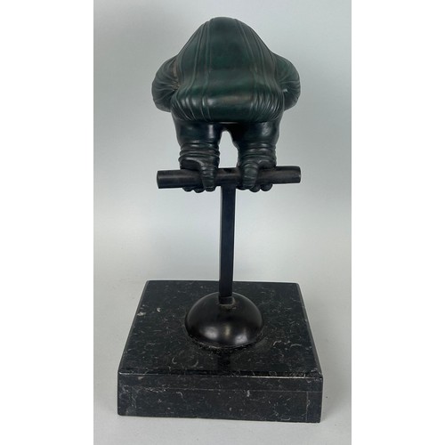 518 - AFTER FERNANDO BOTERO (COLOMBIAN 1932-2023): A BRONZE SCULPTURE 'BIRD' MOUNTED ON A PERCH, WITH BLAC... 