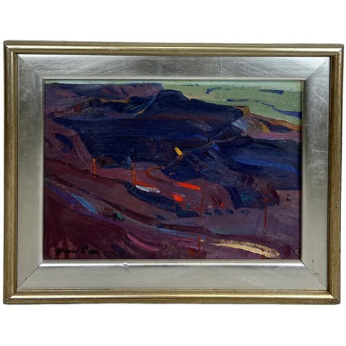 211 - SERHIY SHYSHKO (UKRAINIAN 1911-1997): AN OIL ON BOARD PAINTING TITLED 'DEEP MINING 1971', 

43cm x 3... 