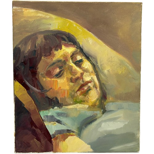 217 - AN OIL ON CANVAS PAINTING DEPICTING A RECLINING GIRL, 

30cm x 25cm