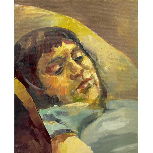 217 - AN OIL ON CANVAS PAINTING DEPICTING A RECLINING GIRL, 

30cm x 25cm