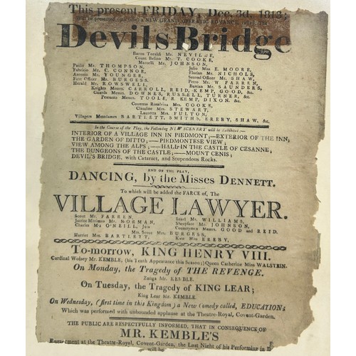 407 - THEATRE INTEREST: A 19TH CENTURY THEATRE ADVERT 'DEVILS BRIDGE', 

28cm x 22cm 

Mounted in a frame ... 