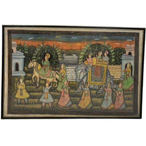 335 - AN INDIAN PAINTING ON LINEN,

Mounted in a frame and glazed. 

113cm x 75cm