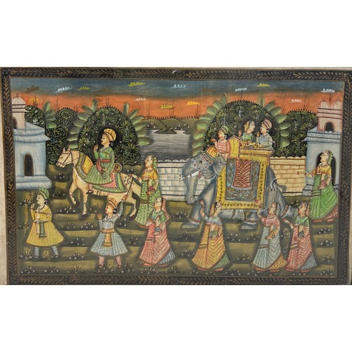 335 - AN INDIAN PAINTING ON LINEN,

Mounted in a frame and glazed. 

113cm x 75cm