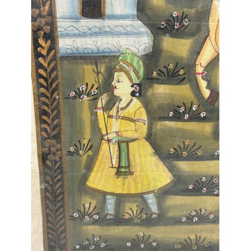 335 - AN INDIAN PAINTING ON LINEN,

Mounted in a frame and glazed. 

113cm x 75cm