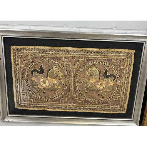 334 - A SET OF FOUR ORIENTAL PAINTINGS AND EMBROIDERIES (4) 

Largest 76cm x 66cm. 

Three framed.