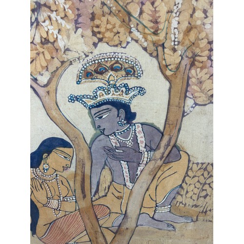 349 - AN INDIAN PAINTING ON SILK DEPICTING TWO FIGURES, 

90cm x 64cm 

Mounted in a frame.