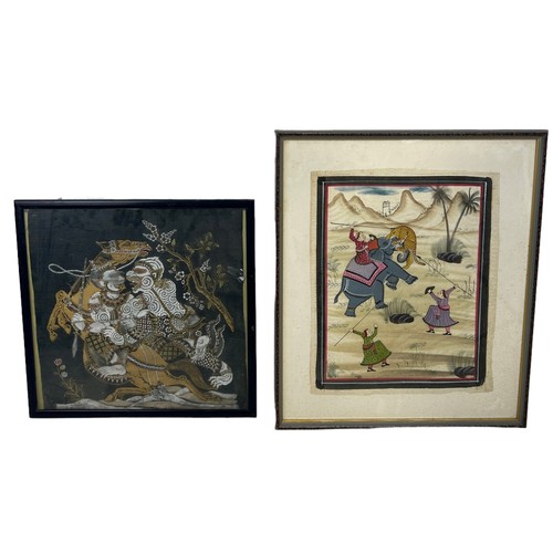 336 - AN INDIAN PAINTING ON SILK ALONG WITH ANOTHER TIBETAN ONE (2),

Largest 46cm x 39cm 
Framed 64cm x 5... 