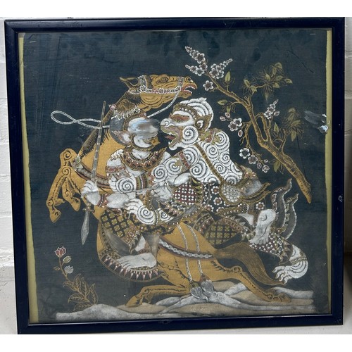 336 - AN INDIAN PAINTING ON SILK ALONG WITH ANOTHER TIBETAN ONE (2),

Largest 46cm x 39cm 
Framed 64cm x 5... 