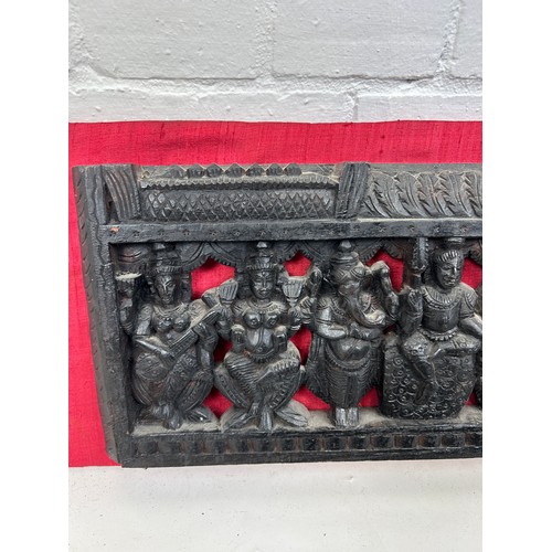 117 - TWO INDIAN CARVED WOODEN PANELS, 

Largest 122cm x 20cm