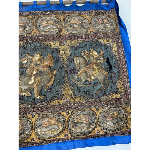 297 - A TIBETAN THANGKA ALONG WITH AN EMBROIDERED WALL HANGING (2) 

Largest 128cm x 97cm