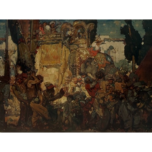 406 - SIR FRANK BRANWYN (BRITISH, 1867-1956): A SIGNED LITHOGRAPH DEPICTING A WEDDING, 

65cm x 50cm 

Fra... 