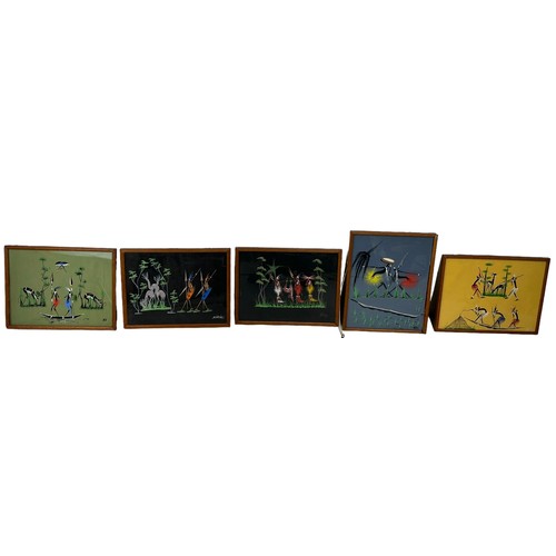 351 - A COLLECTION OF FIVE AFRICAN PAINTINGS (5),

Framed and glazed (one frame damaged). 

Frames 34cm x ... 