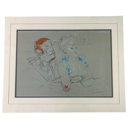 317 - JACK LEVINE (1915-2010): 'AT AMELIO'S SAN FRANCISCO', PENCIL, PASTEL DRAWING AND WATERCOLOUR PAINTIN... 