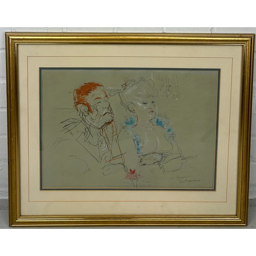 317 - JACK LEVINE (1915-2010): 'AT AMELIO'S SAN FRANCISCO', PENCIL, PASTEL DRAWING AND WATERCOLOUR PAINTIN... 