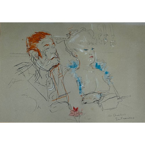 317 - JACK LEVINE (1915-2010): 'AT AMELIO'S SAN FRANCISCO', PENCIL, PASTEL DRAWING AND WATERCOLOUR PAINTIN... 