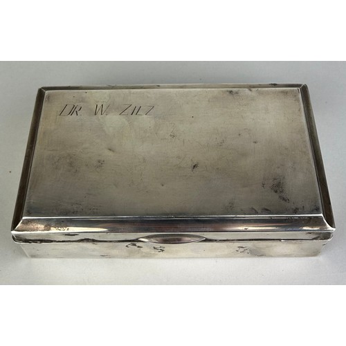 161 - JUDAICA INTEREST: A STERLING SILVER BOX WITH WOODEN INTERIOR INSCRIBED 'DR W ZILZ',

15cm x 8cm x 4.... 