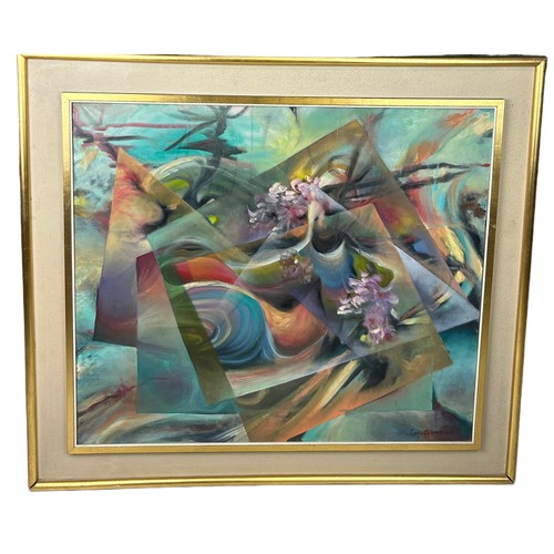 238 - AN ABSTRACT OIL ON CANVAS PAINTING, 

69cm x 59cm 

Signed indistinctly 'Capullo Breur?' and dated 1... 