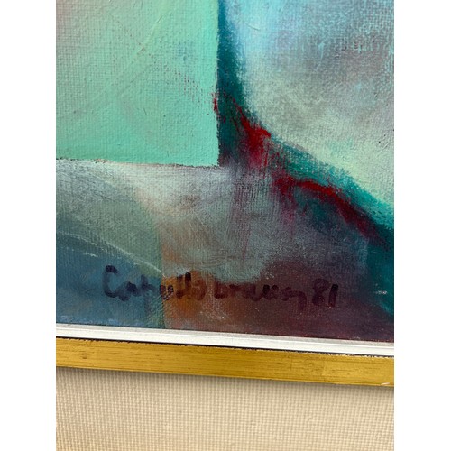 238 - AN ABSTRACT OIL ON CANVAS PAINTING, 

69cm x 59cm 

Signed indistinctly 'Capullo Breur?' and dated 1... 