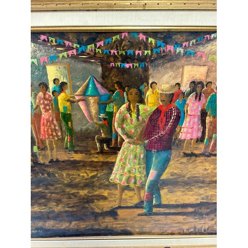 236 - PAPAS STEFANOS (GREEK B.1956): AN OIL ON CANVAS PAINTING DEPICTING FIGRES DANCING AT A FIESTA, 

79c... 