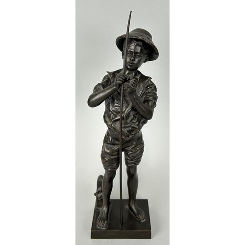 530 - AFTER ADOLPH LAVERGNE: A BRONZE FIGURE OF A BOY FISHING, 

32cm H