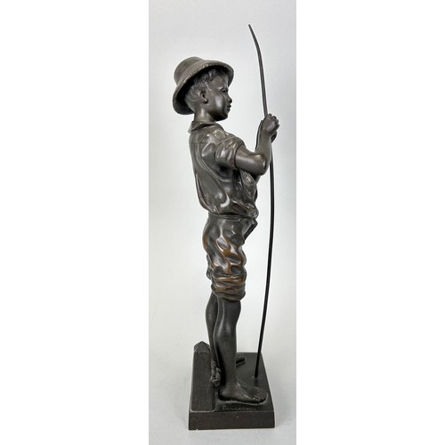 530 - AFTER ADOLPH LAVERGNE: A BRONZE FIGURE OF A BOY FISHING, 

32cm H