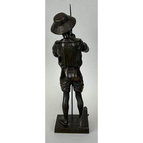 530 - AFTER ADOLPH LAVERGNE: A BRONZE FIGURE OF A BOY FISHING, 

32cm H